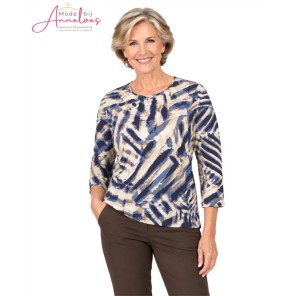 Barbara Lebek Shirt 15924062-530 ronde hals blauw beige ecru Barbara Lebek Shirt 15924062-530 ronde hals blauw beige ecru